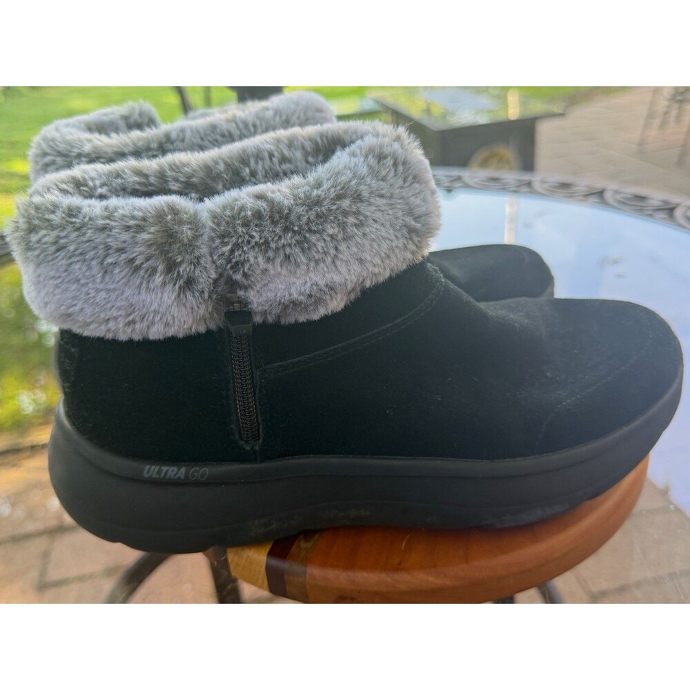 SKECHERS Air Cooled Goga Mat Womens 9 Side Zip Faux Fur Ankle Bootie 144848W